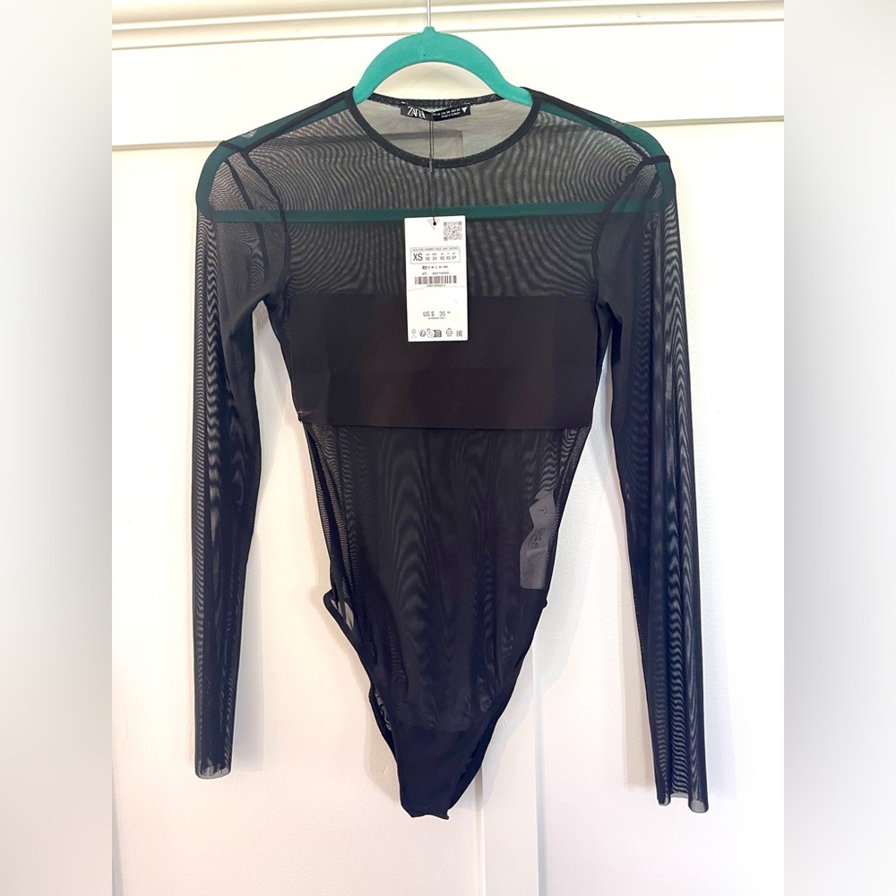 ZARA Black mesh bandeau body suit